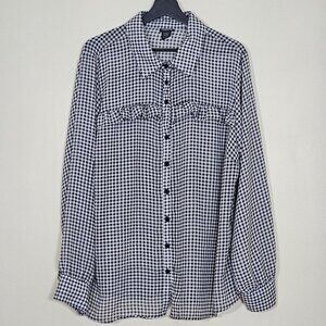 Torrid Top Womens 2X Black White Gingham Buttons LS Ruffles Boho Cottagecore